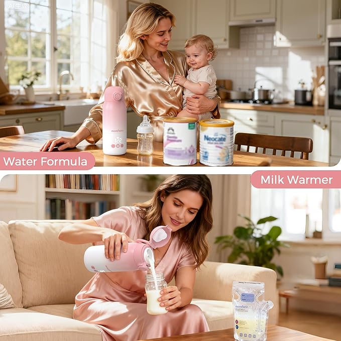 Portable Bottle Warmer for Travel, Dual Heating Modes for Breastmilk & Water, Portable Bottle Milk Warmer with Fast Heating & Long Battery Life, 10 Ounces Large Capacity (Pink)