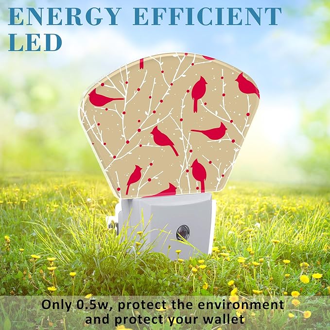 Christmas Red Cardinal Bird Night Light Plug into Wall, Christmas Night Light with Dusk to Dawn Sensor for Kid Girls Boys Women Men Bedroom, Hallway, Kitchen, Bathroom, Stairs Decor