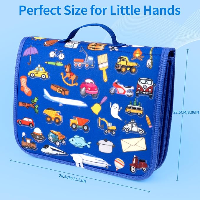 12-Page Toddler Busy Board Montessori Toys, Busy Book for Toddlers, Boy Girl Birthday Gift,Toddler, 24 in 1 Activity Sensory Toys for Motor Skills, Travel Toy for Car Airplane (Blue)