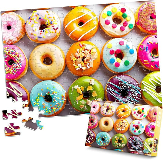 100 Pieces Puzzles for Kids Ages 4-8 6-8 8-10 Year Old - Donuts Jigsaw Puzzle for Kids Ages 5-8 Teens Toddler Learning Educational Puzzles for 4 5 6 7 8 9 Years Old Boys Girls Toys Gifts