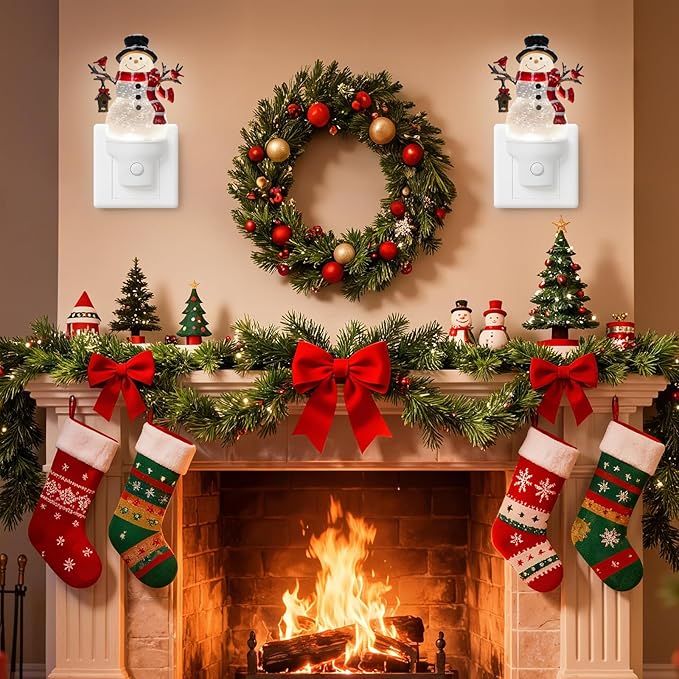 Christmas Snowman Night Light Plug into Wall Glitter Water Nightlight with USB/Outlet Options, Christmas Decorative Nightlight for Bedroom Kitchen Nursery Holiday Decorations Gifts (Snowman)