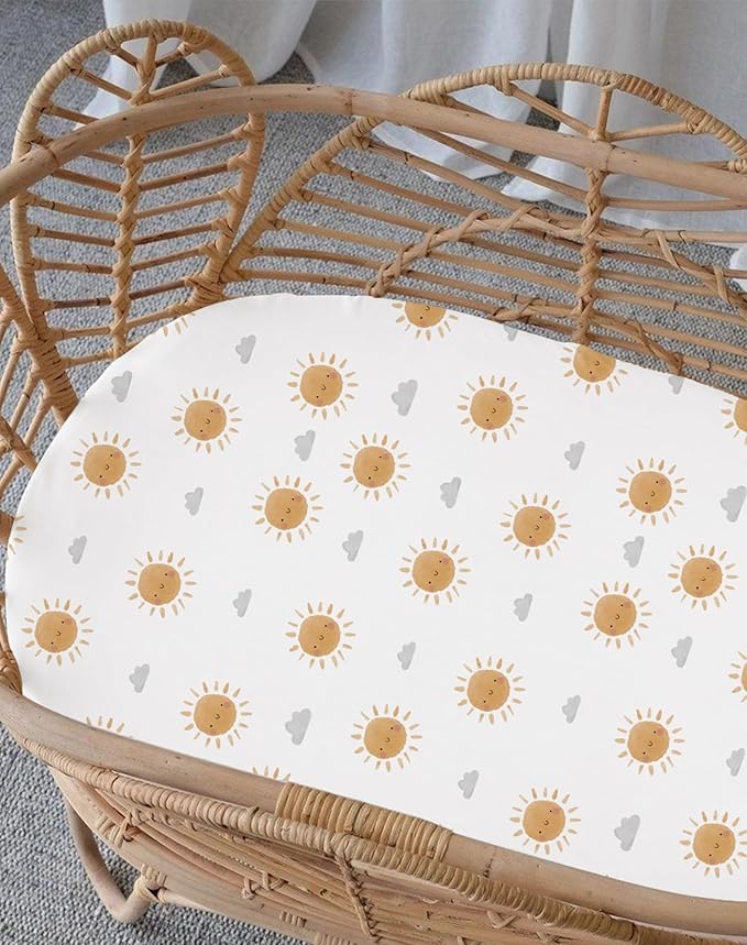 Bassinet Sheets for Baby Girls Boys 2 Pack, Fitted Baby Mattress Sheet for Rectangle, Oval, Hourglass Bassinet Mattress, Breathable Cozy & Universal Fit (Sunny Morning)