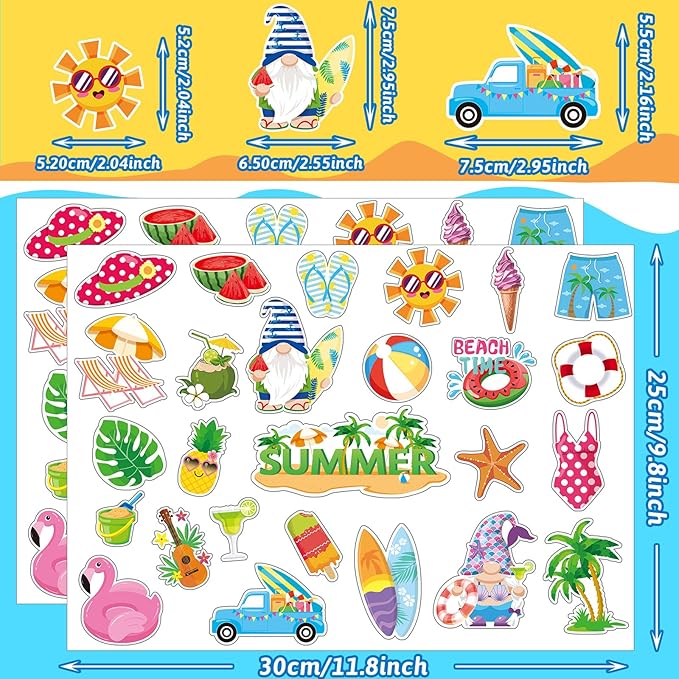 MARFOREVER 50 PCS Summer Window Thick Gel Clings Stickers Reusable Hawaiian Tropic Window Clings Decals for Classroom Nursery Home Summer Beach Pool Party Supplies Decorations