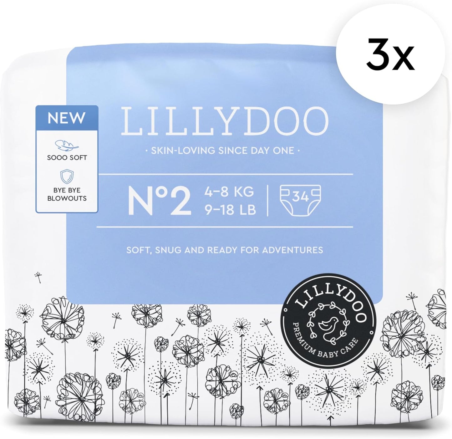 Baby Diapers - Size 2 (9-18 lbs), Half-Monthly Supply (102 Count), Leak Protection, Skin-Friendly, Ultrasoft, Perfume- & Chlorine-Free, Hypoallergenic, Dermatologist Tested, Oeko-TEX®