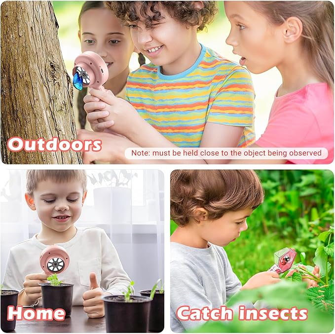 2 in 1 Kids Microscope with Bug Catcher,HD 500X Digital Microscope for Kids with 2" Screen,Photo and Video,STEM Educational Science Kit Learning Toys for Age 3-12 Girls & Boys Birthday Gifts (Pink)