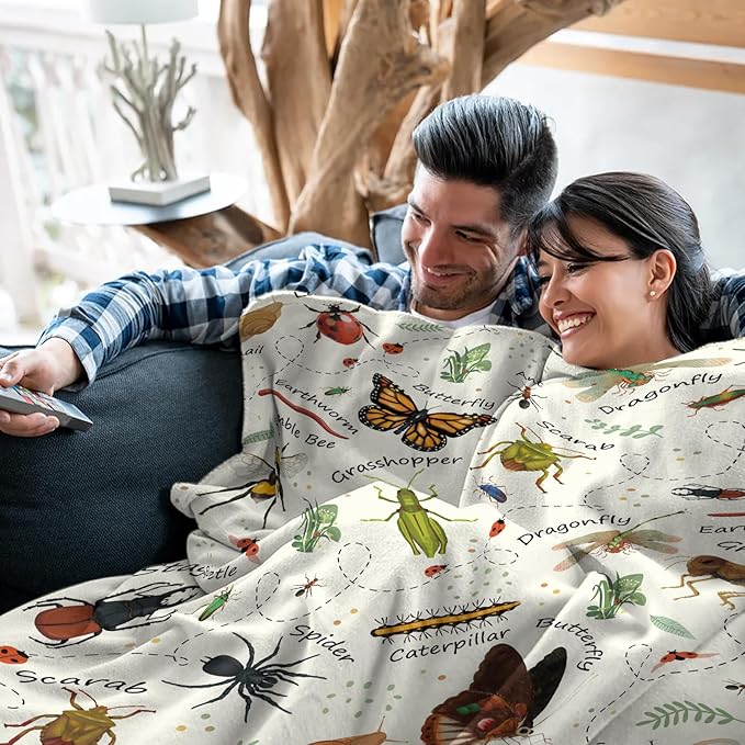 Insects Blanket Gifts for Women, 50"*60" Blanket Gift for Boys Girls Birthday Christmas Thanksgiving, Insect Bug Decor, Entomology Gifts for Kids Who Love Bugs