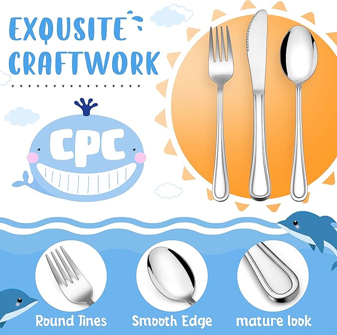 HaWare 12-Piece Kids Silverware, Stainless Steel Toddler Utensils Flatware Set, Preschooler Eating Utensils Includes 4 Spoons 4 Forks 4 Knives, Metal Children Cutlery for Home School, Mirror Finished