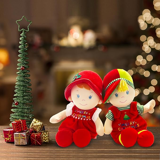 June Garden 12" Soft Dolly Emilia - Stuffed Soft Baby Boy Doll for Birth and Up - Christmas Special Edition