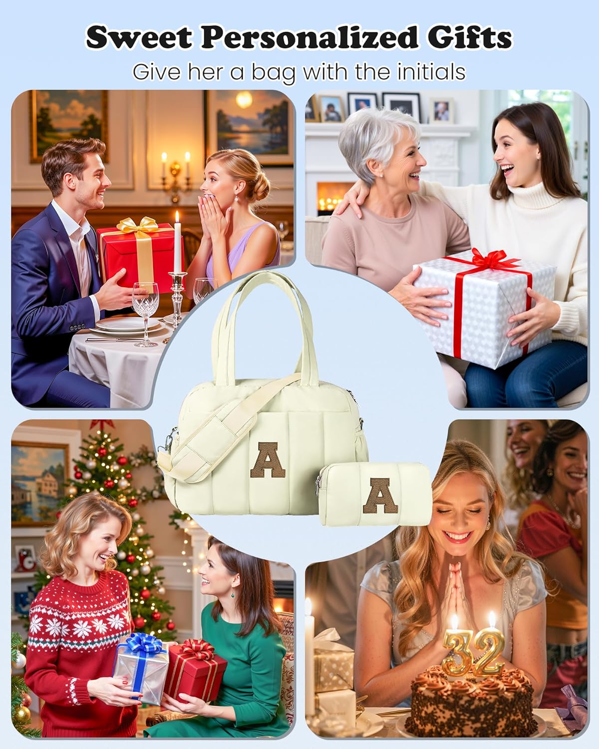 Duffle Bag for Travel Women, Travel Bags，Party Gifts-Initial Overnight Bag with Wet Pocket，Lightweight Weekender Bags Personalized Gym Tote with Makeup Pouch