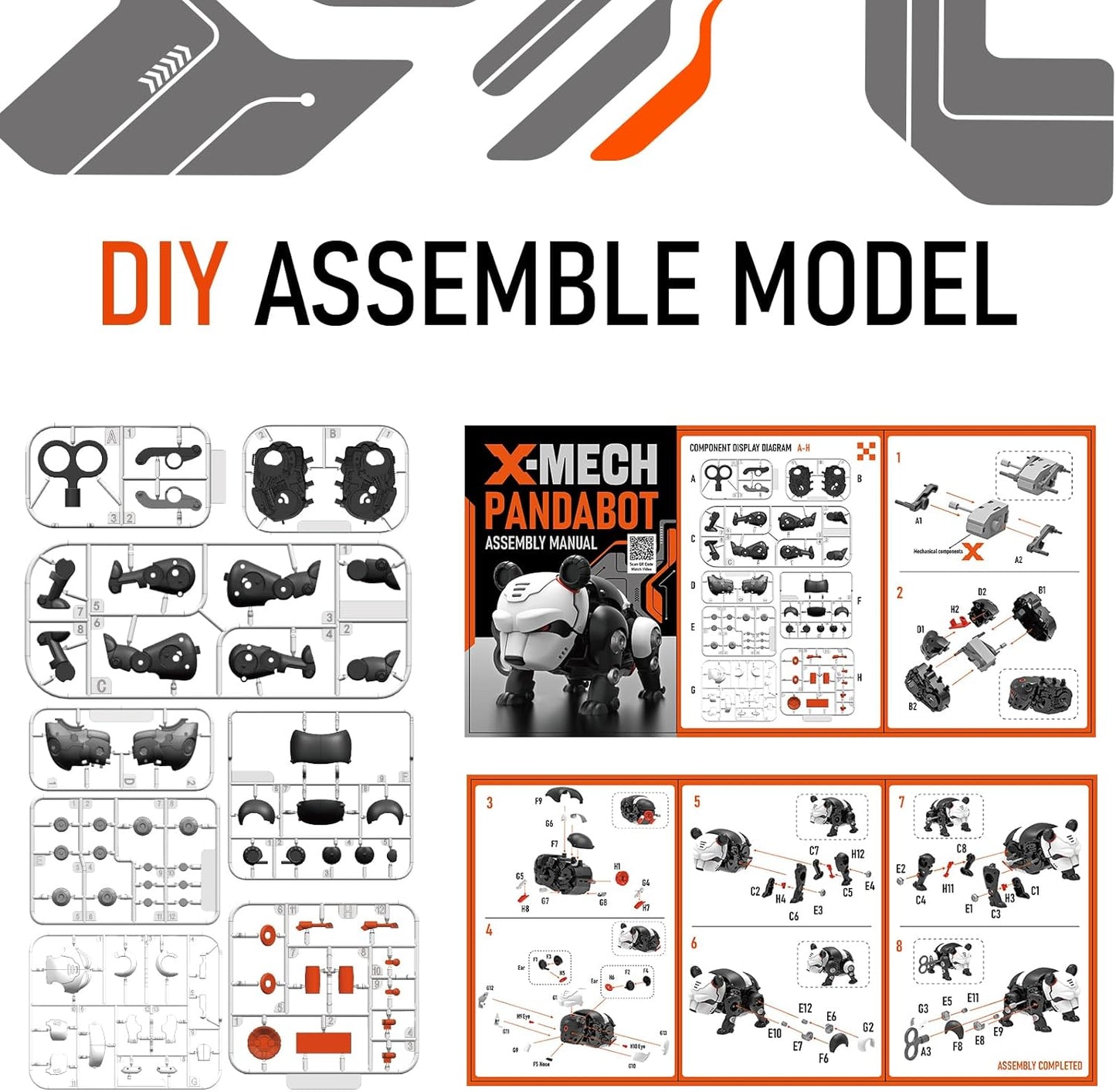 DINOBROS STEM Panda Mechanical DIY Building Blocks Toy 3D Puzzle Assembling Robot Wind Up Walking Pandabot Take Apart Toys for Kids X-MECH