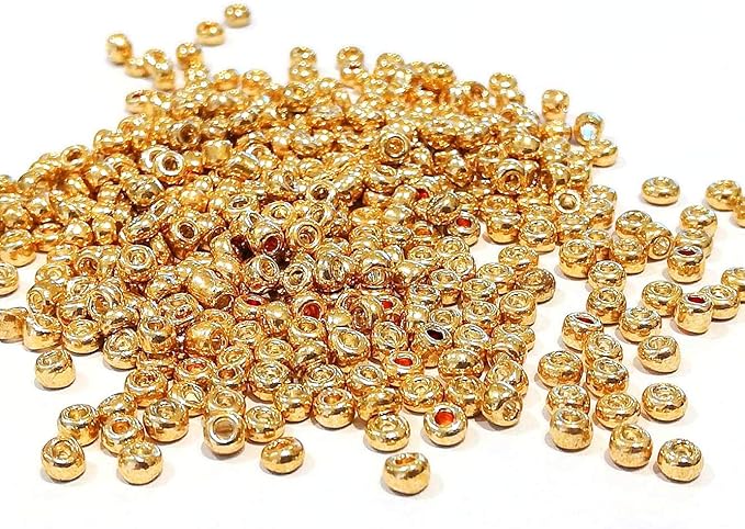 Perlin Glass Seed Beads 4mm 6/0 Round Mini Small Pony Spacer Beads 1100pcs for Jewelry Making Earrings Bracelets Pendants Waist DIY Handmade Metallic Color Kit (Gold)
