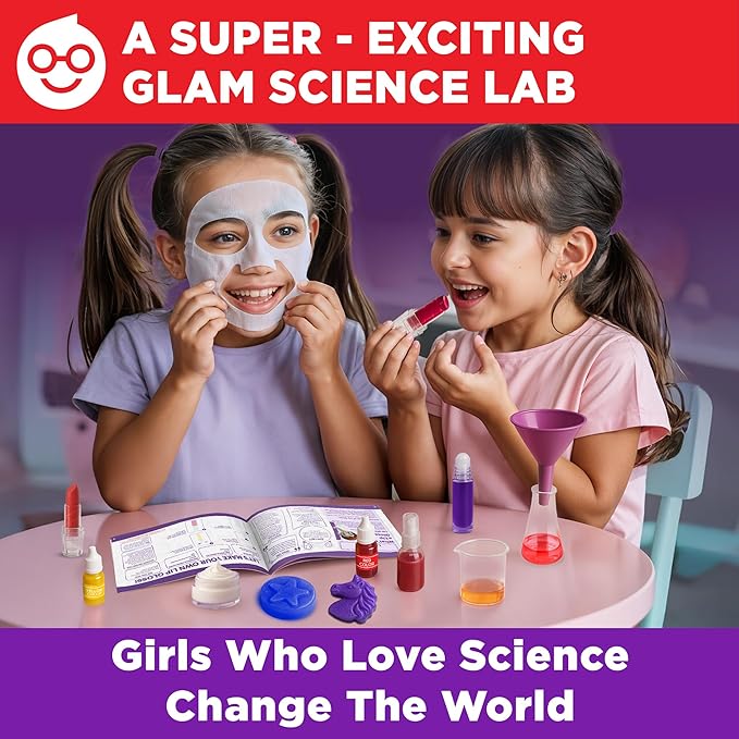Doctor Jupiter Glam DIY Craft, Make-Up Kit for Girls Ages 6-8-12 | Lip Gloss, Bath Bomb, Perfume Making Kit with 50 Beauty Science Experiments | Birthday Gift Ideas for 6-7-8-9+ Year Old Girls