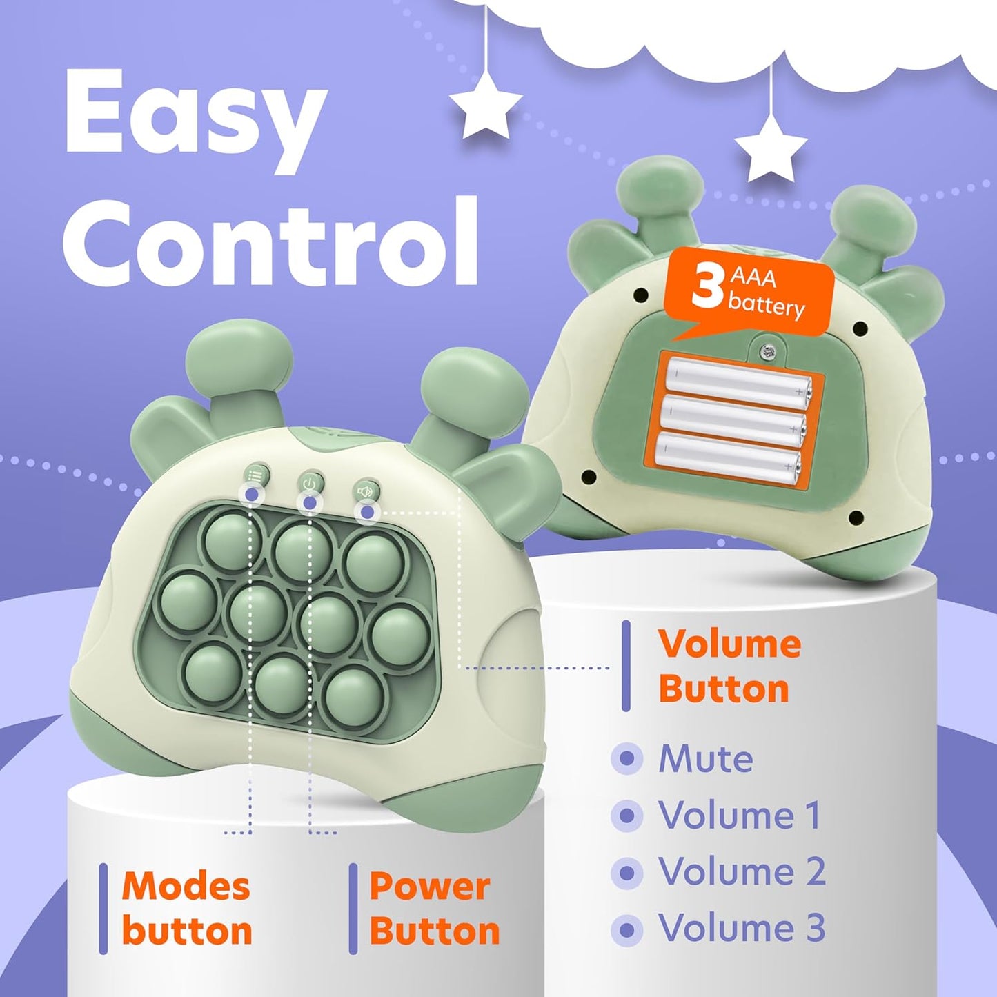 Fast Push Game – Handheld Fidgets Toy with 4 Diverse Game Modes including Multi-Player for Endless Entertainment – Develops Sensory Skills and Trains Memory – Green Deer Pop It Toy for Kids and Adults