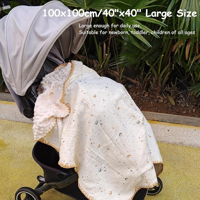 Baby Neutral Muslin Thick Blanket Double Layer Soft Crib Bedding 40x40 inch Throw Blanket Stars Design