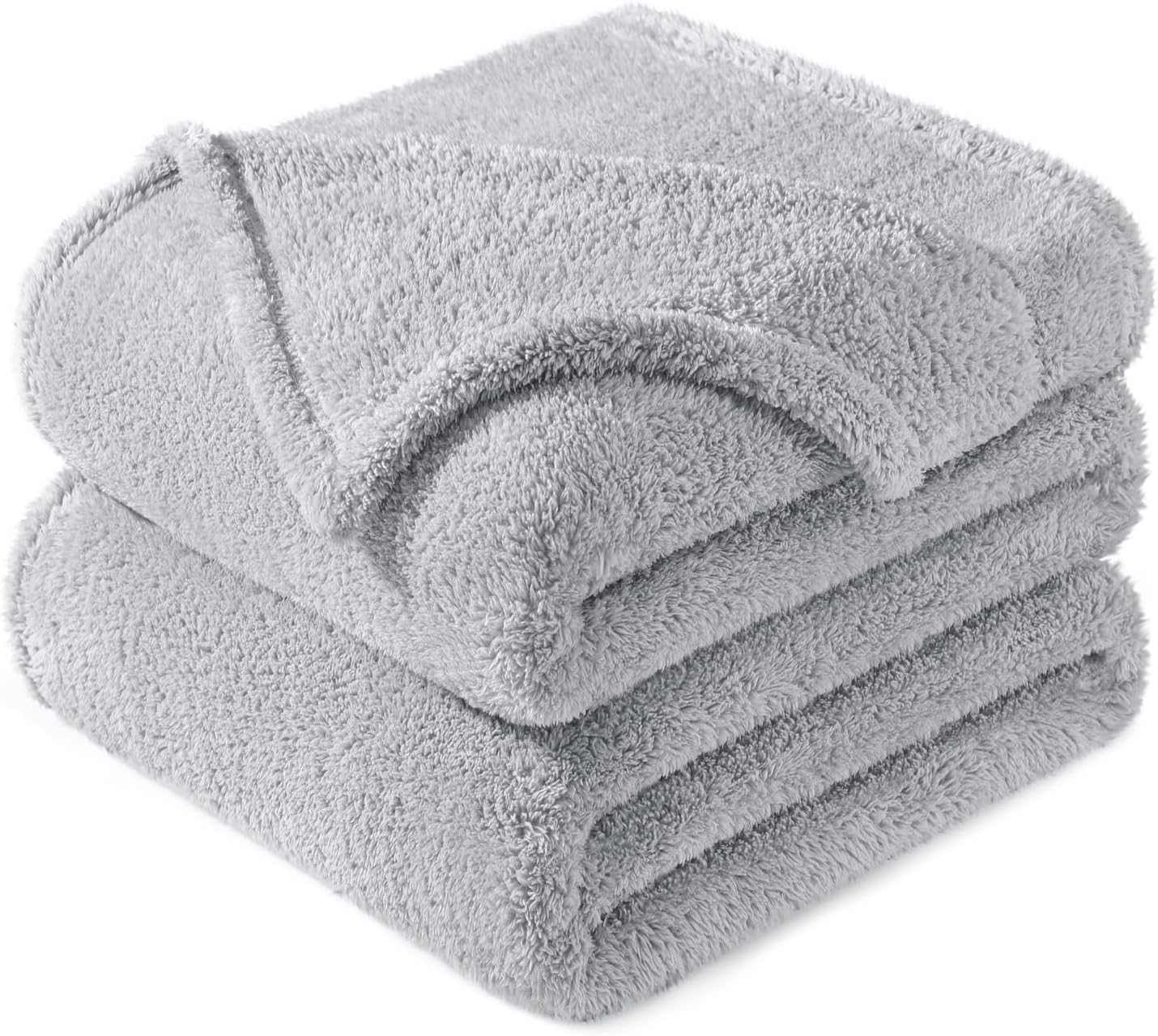 Exclusivo Mezcla Queen Size Flannel Fleece Blanket, Super Soft Velvet Plush Bed Blanket, Fuzzy Cozy and Warm for All Seasons, 90x90 Inches, Light Grey