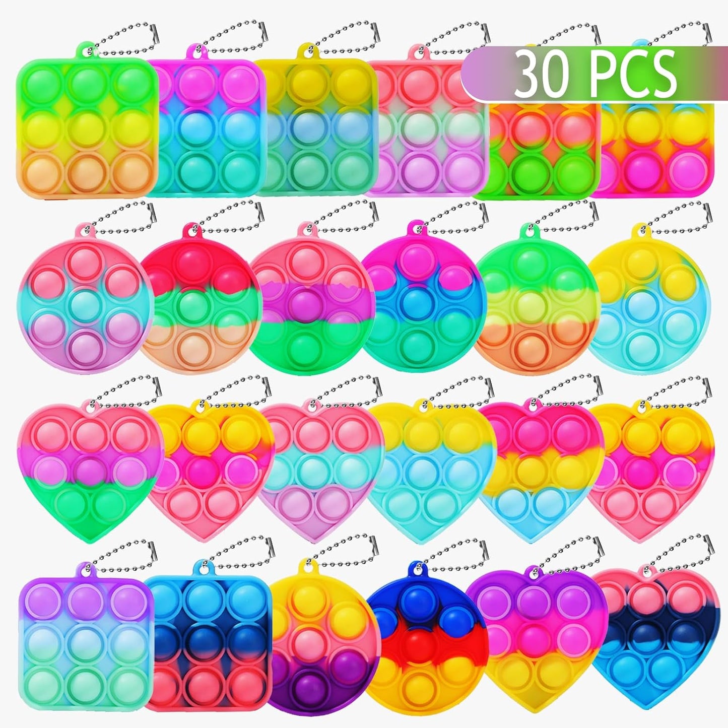 30PCS Bulk Fidget Toys, Party Favors for Kids, Birthday Party Toys, Small Classroom Prizes Box Fidgets Toys for Kids Toddlers Adult, Goodie Bag Stuffers, Treasure Chest, Bubbles Poppers,Relieve Stress