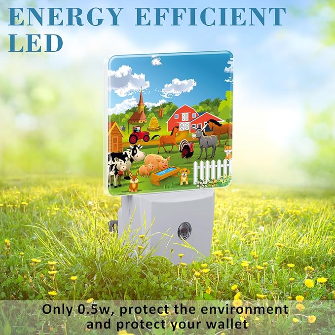 Night Light for Kids Girls Boys, Cartoon Farm Animals Rural Scene LED Night Light Plug into Wall with Dusk to Dawn Sensor for Room Decor, Hallway, Kitchen, Bathroom, Nursery, Stairs