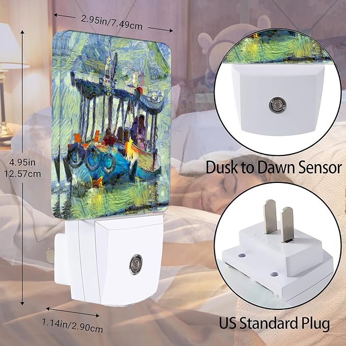 Retro Country Riverside Night Light Plug in Wall Lamp Smart Dusk to Dawn Sensor for Home Decorative, Kids Room Bedroom Bathroom Kitchen Hallway Gifts