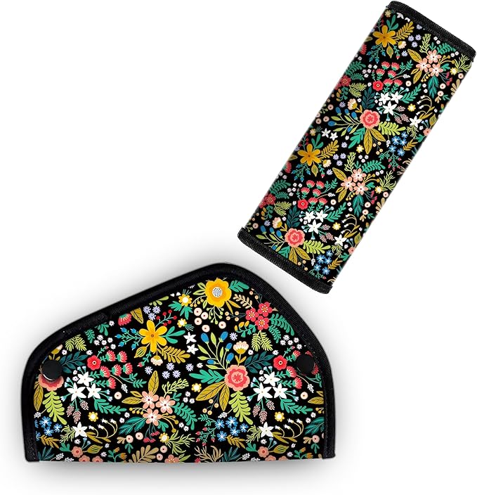 Kid'S Seat Belt Cover Pad, Neck & Abdomen Cushion For Children- Soft And Breathable Straps Cover Support For Booster Seat, Strollers, And High Chairs | Hypoallergenic Travel Accessory, Wild flower