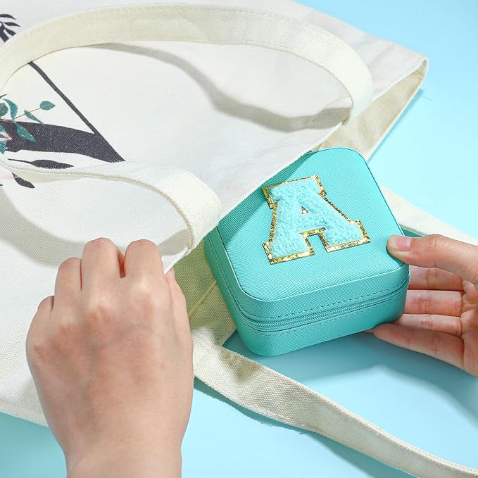 Parima Travel Jewelry Organizer Box - Small Case for Women, Mini Jewelry Box - Letter V, Aqua Blue