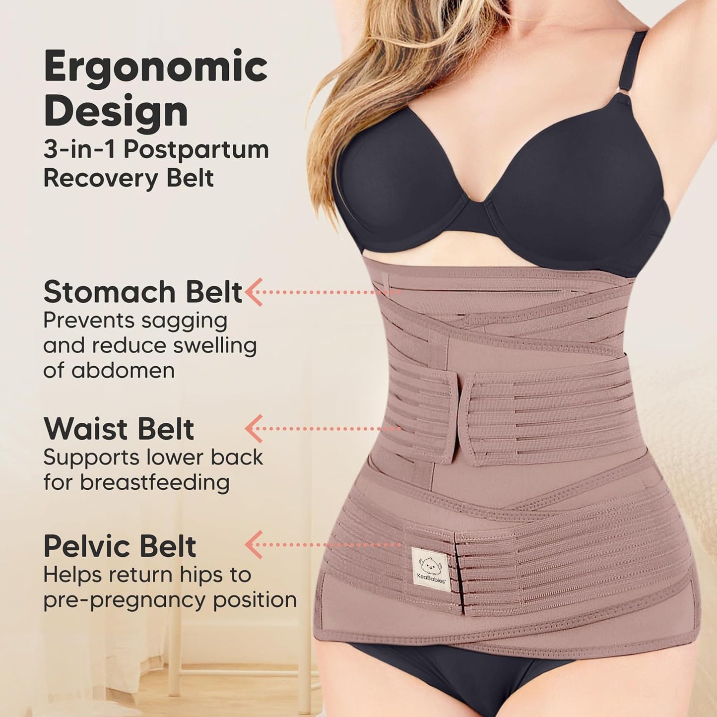 3 in 1 Postpartum Support Recovery Wrap - Belly Band, After Birth Brace, Slimming Girdles, Body Shaper Waist Shapewear, Post Surgery Pregnancy Support Band (Dusty Plum, M/L)
