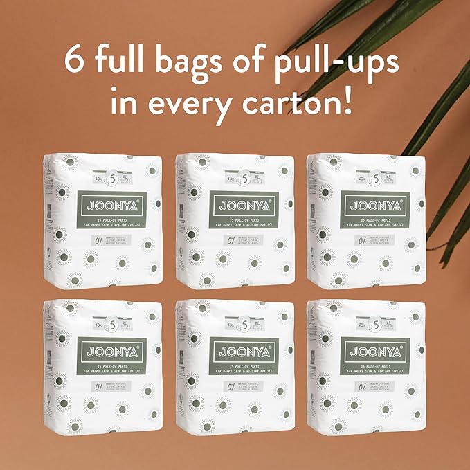 Joonya Pull-Up Pants Baby Diapers, Size 5 XL (24-37 lb) - 6 Bags of 23 (138) - NonToxic, Eco-Friendly, Ultra Slim, Overnight Use - Made in Denmark