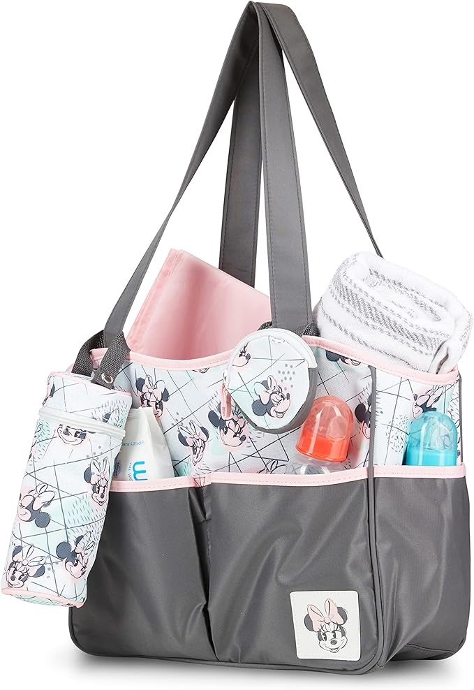 Disney Cudlie Diaper Tote Bag for Moms | Large Spacious Travel Diaper Tote for Baby Boy and Girl | 17-Inches Wide Multi-Functional Baby Bag with Cute Patterns