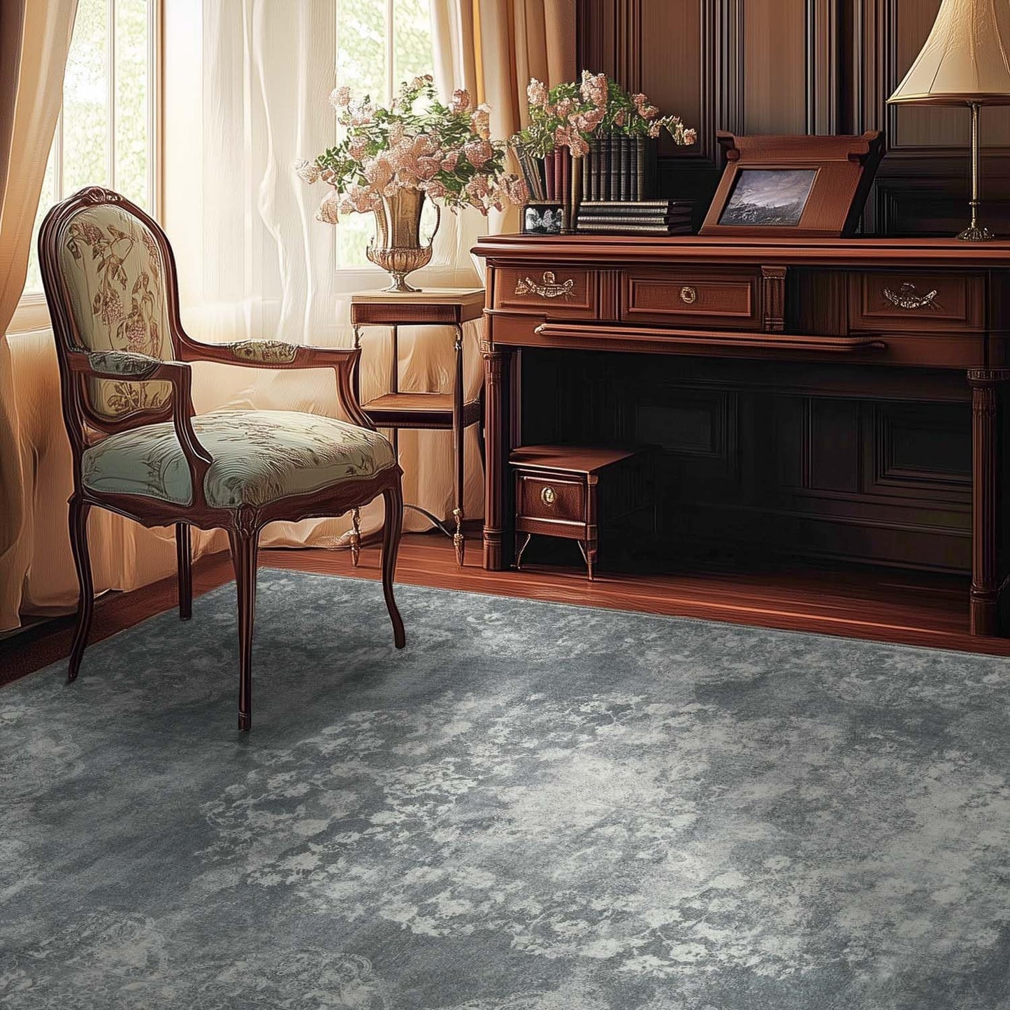 jinchan Washable Area Rug 8x10 for Living Room - Soft Faux Wool Ultra-Thin Stain Resistant Non-Slip Distressed Vintage Floral Large Carpet for Bedroom,Dining Room,Home Office,Nursery(Grey, 8'x10')