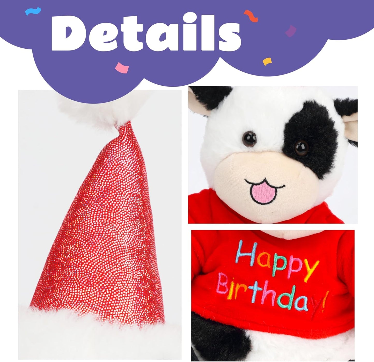 Cuteoy Happy Birthday Cow Musical Stuffed Animal Shaking Singing Dancing Plush Toy Electric Interactive Animated Plushies Gifts for Kids Girls Boys