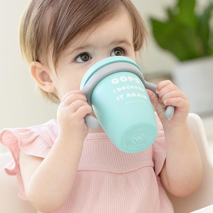 Bella Tunno Sippy Cup, Set of 2 Silicone Training Cups with Transition Handles for Infants, Toddlers & Kids, Babies 6-12 Months & Toddlers 1-3 Years, Boys & Girls, I'll Drink to That & Dropped it