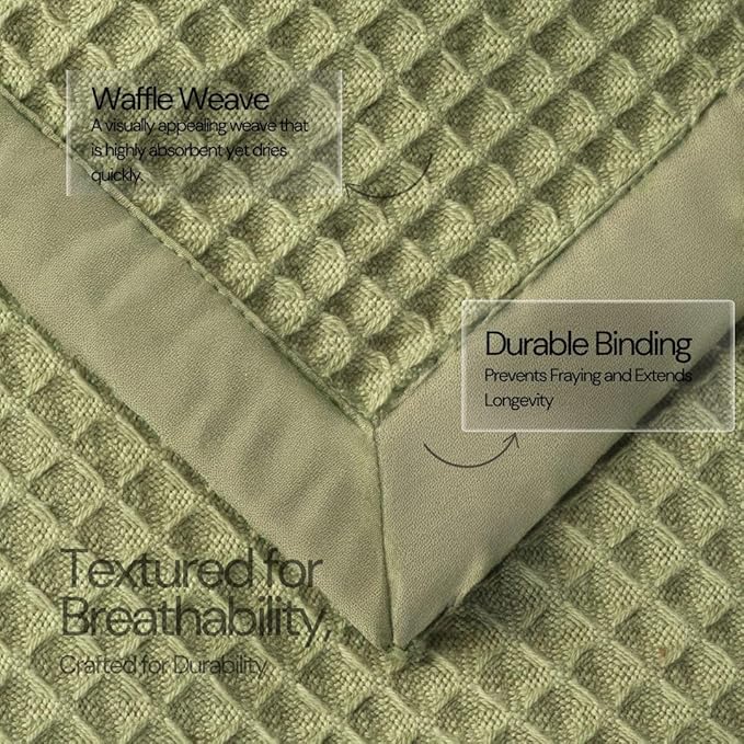 Salt Earth GOTS Certified 100% Organic Cotton Throw Blanket, 108"X90" Blankets & Throws for Bed, Throw Blanket for Couch,Modern & Cozy Blanket, All Seasons, Waffle Blanket, Soft Blanket (Mosstone)