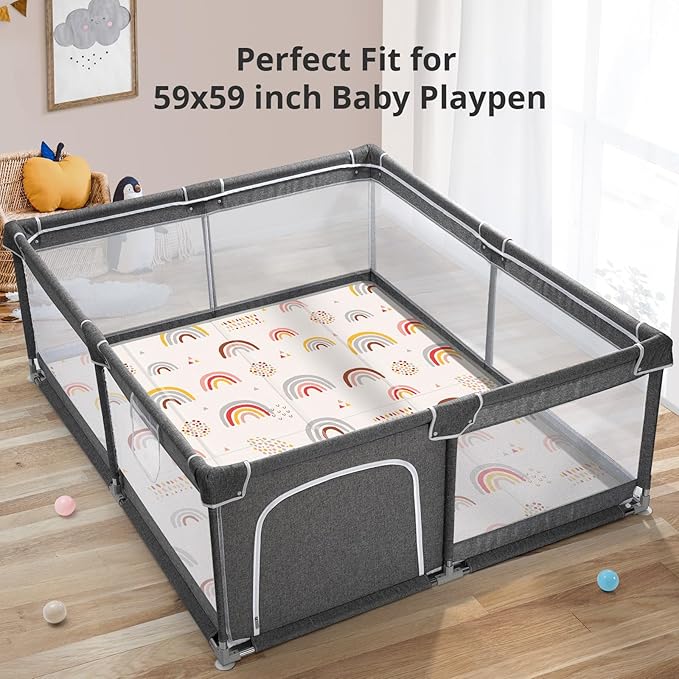 Baby Play Mat, Middle 59X59" Playmat for Playpen, 0.8 Inch Thick Foldable Baby Crawling Mat, Portable Playmat for Babies and Toddlers, Infants, Toddler, Kids