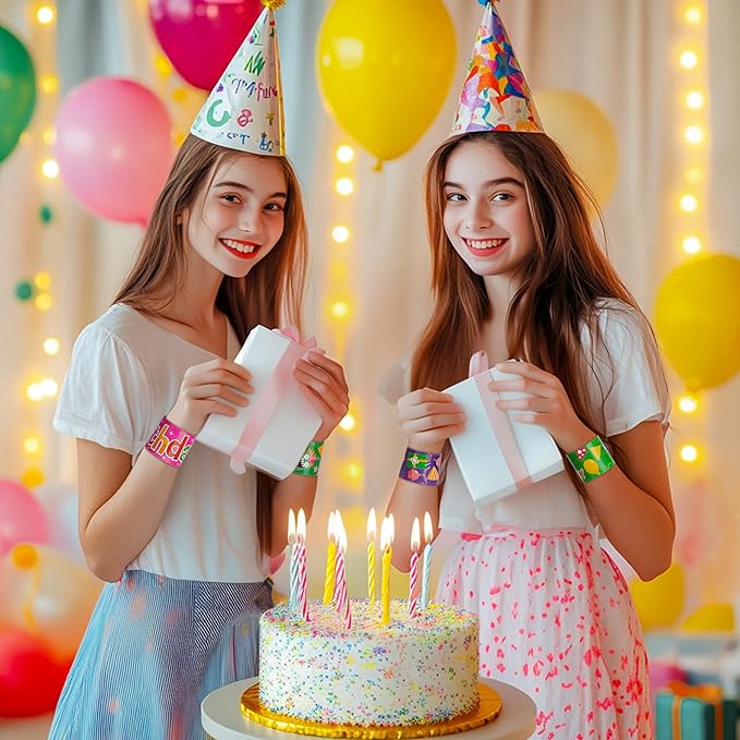 Childom 36 Pcs Birthday Slap Bracelet,Party Bracelet Gifts Birthday Decorations,Holiday Goodie Bag Stuffers for Party Favors,Bracelets Bulk for Home School Classroom Prizes Anniversary Holiday Outdoor