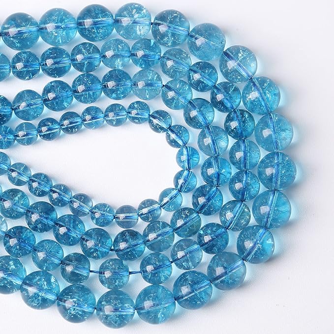 10mm 36PCS Blue Crystal Crackle Quartz Stone Spacer Round Loose Beads for Jewelry Making DIY Bracelet 15 inches Strand