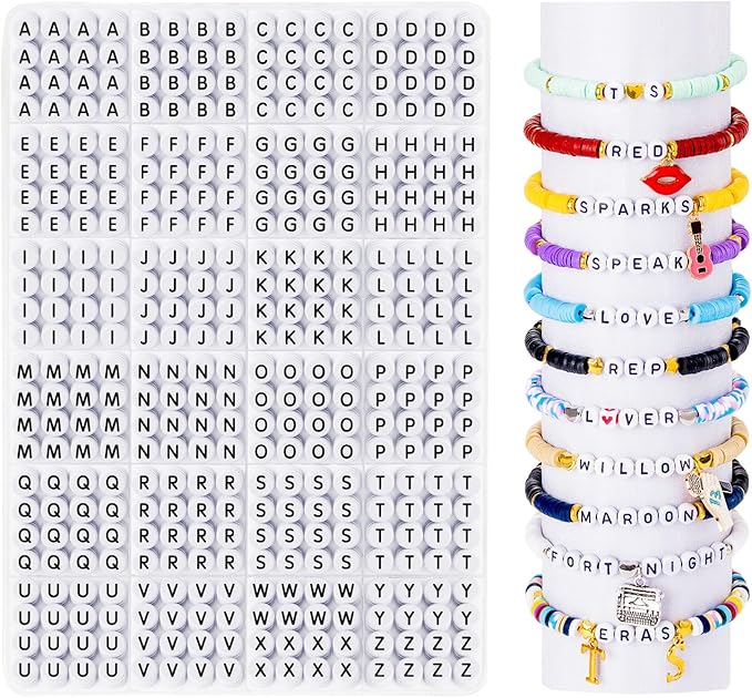 Goldwise Letter Beads for Bracelets, 1000 Pcs, Alphabet Beads for Friendship Bracelets, 7mm A-Z Round Black and White Letter Beads for Jewelry Making, Necklaces, and Key Chains