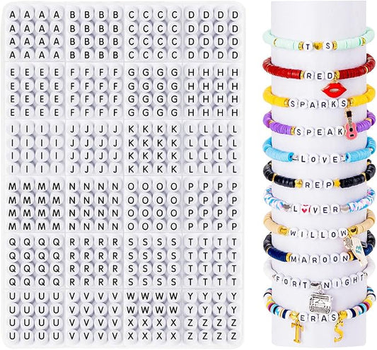 Goldwise Letter Beads for Bracelets, 1000 Pcs, Alphabet Beads for Friendship Bracelets, 7mm A-Z Round Black and White Letter Beads for Jewelry Making, Necklaces, and Key Chains