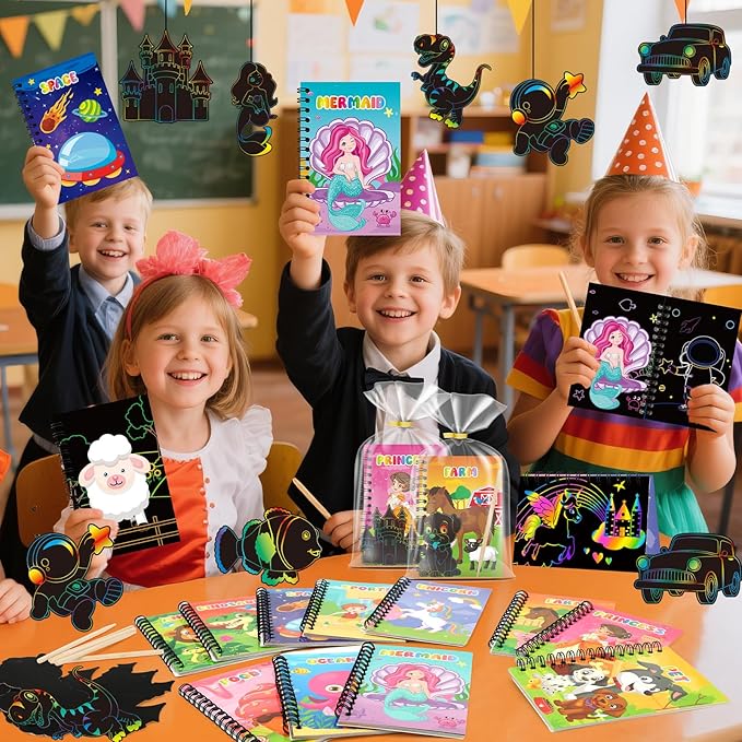 12 Pack Scratch Art Party Favors for Kids - Rainbow Scratch Paper Notebook with Scratch Off Cards Easter Basket Stuffers Birthday Goodie Bags Stuffers with - Return Gifts DIY Classroom Prizes