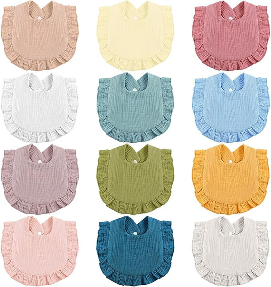 JaGely 12 Pieces Baby Muslin Bibs Bandana Drool Bibs for Boys and Girls Soft Adjustable Baby Cotton Teething and Drooling for Toddler Infant