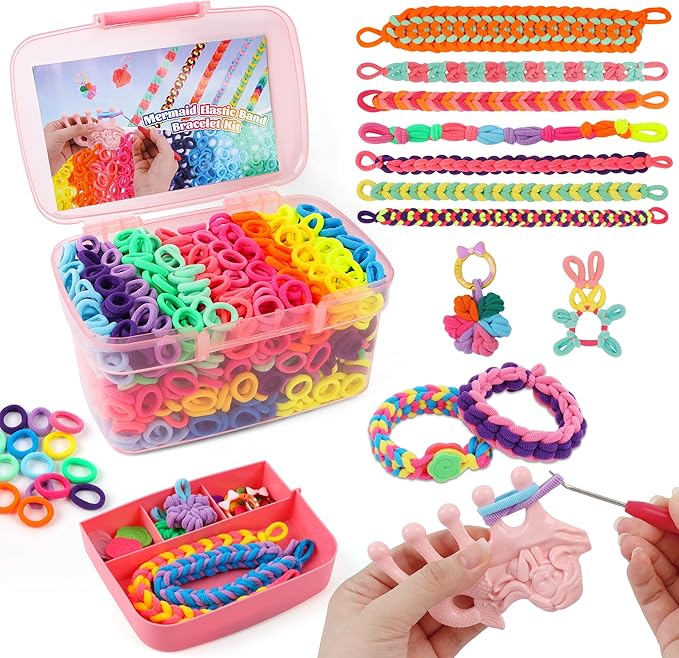 DPAPDI Bracelet Making Kit Toys for Kids, Girls Crafts for Ages 6-12, Mermaid Weaving Loom Bracelets Kits with 1200+ Colorful Fabric Loops, Birthday Gift for DIY Beginners