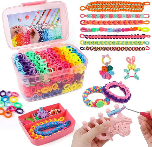 DPAPDI Bracelet Making Kit Toys for Kids, Girls Crafts for Ages 6-12, Mermaid Weaving Loom Bracelets Kits with 1200+ Colorful Fabric Loops, Birthday Gift for DIY Beginners