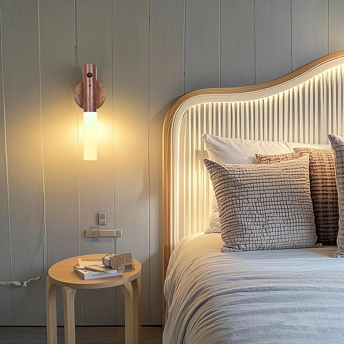 LANDGOO Rechargeable Wooden Night Light for Nursery, Motion-Activated RGB LED Baby Light for Breastfeeding, Toddler Kids Bedroom Décor