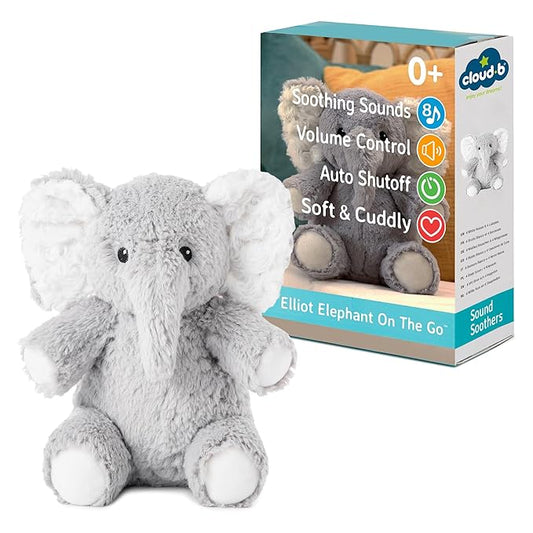 Cloud b Sound Machine with White Noise Soothing Sounds | Cuddly Stuffed Animal | Adjustable Settings and Auto-Shutoff | Ideal for Travel | Elliot Elephant On The Go