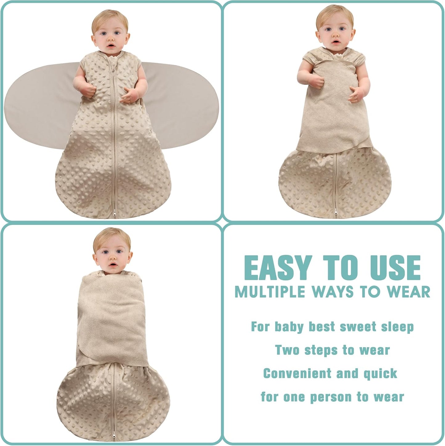 Fleece Newborn Sleep Sack Baby Swaddle,3-Way Adjustable Wearable Blanket,2 Pack Fleece Swaddling Sleeping Bag TOG 2.0， (Brown & Dark Green, 6-12 Months)