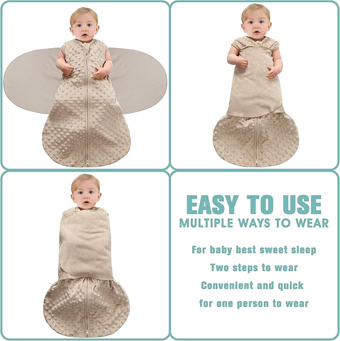 Fleece Newborn Sleep Sack Baby Swaddle,3-Way Adjustable Wearable Blanket,2 Pack Fleece Swaddling Sleeping Bag TOG 2.0， (Brown & Dark Green, 0-3 Months)