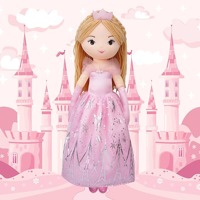 June Garden 30" XL Princess Seraphina Rainbowdream Soft Rag Doll - Adorable Stuffed Life Size Doll Gift for Girls - Pink Dress