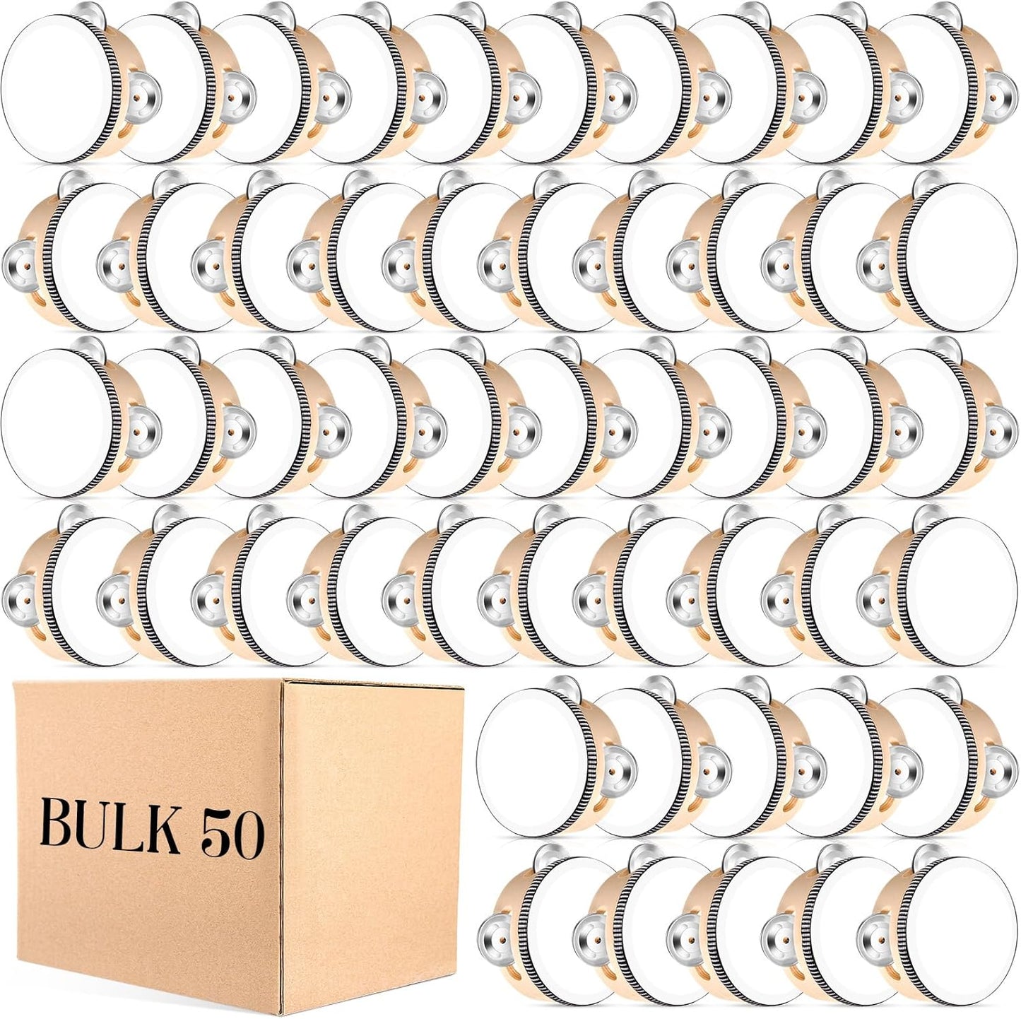 50 Pcs 4 Inch Wedding Tambourine Bulk Drum for Adults Hand Held Percussion Gift Wood Metal Jingles Musical Educational Drum Instrument for Church Wedding Party Favor