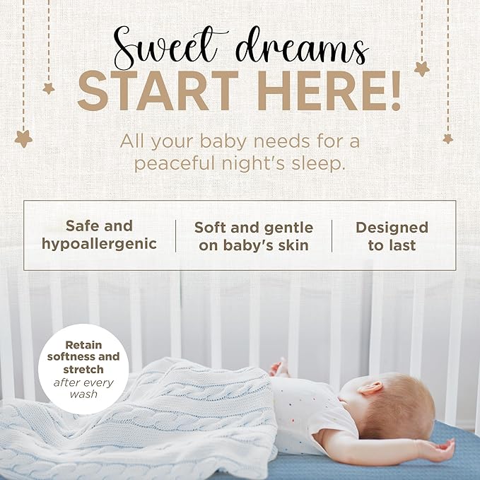 Bassinet Fitted Sheets - Compatible with Halo Bassinest Swivel Sleeper | 100% Organic Muslin Cotton - Light Blue + Dark Blue | 30x16 (2 Pack)