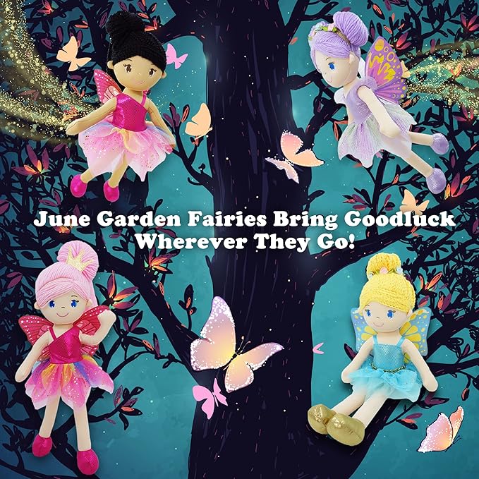 June Garden 16" Enchanted Garden Fairy Doll Siofra - Plush Stuffed Soft Doll Girl Gift - Fushia Outfit and Wings
