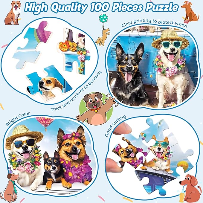 100 Piece Puzzles for Kids Ages 4-8,Kids Puzzles Ages 4-6 6-8 Jigsaw Puzzles for 4 6 8 Year Old Kid 100 Piece Puzzle for Adult Senior Dog Animals Beach Puzzle Easy Jigsaw Puzzle Games Gift