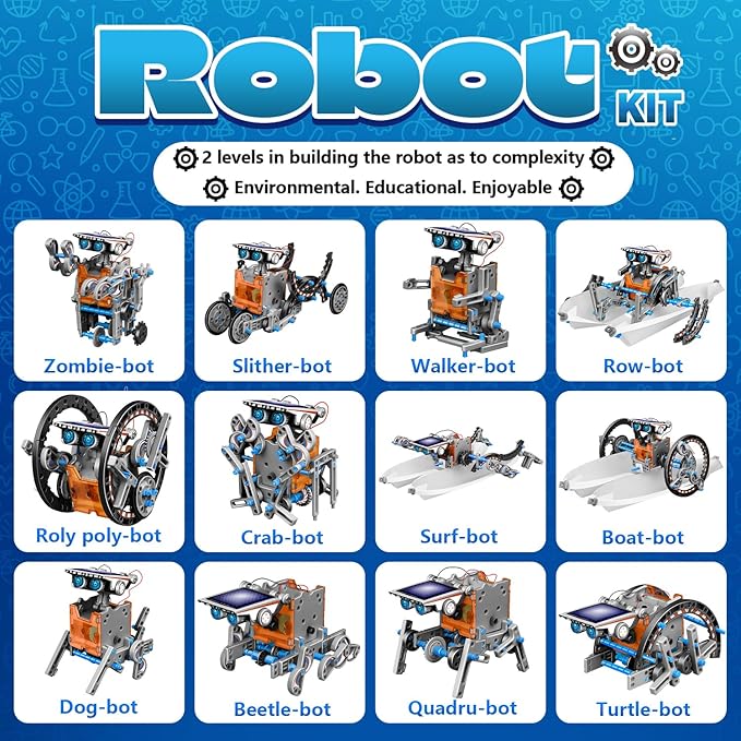 13-in-1 Solar Robot Toys for Ages 8 9 10 11 12 Year Old Boys Girls, STEM Science Kits for Kids Age 8-12, Building Experiments Robotics Kit STEM Projects for Kid Christmas Birthday Gifts (Gray)